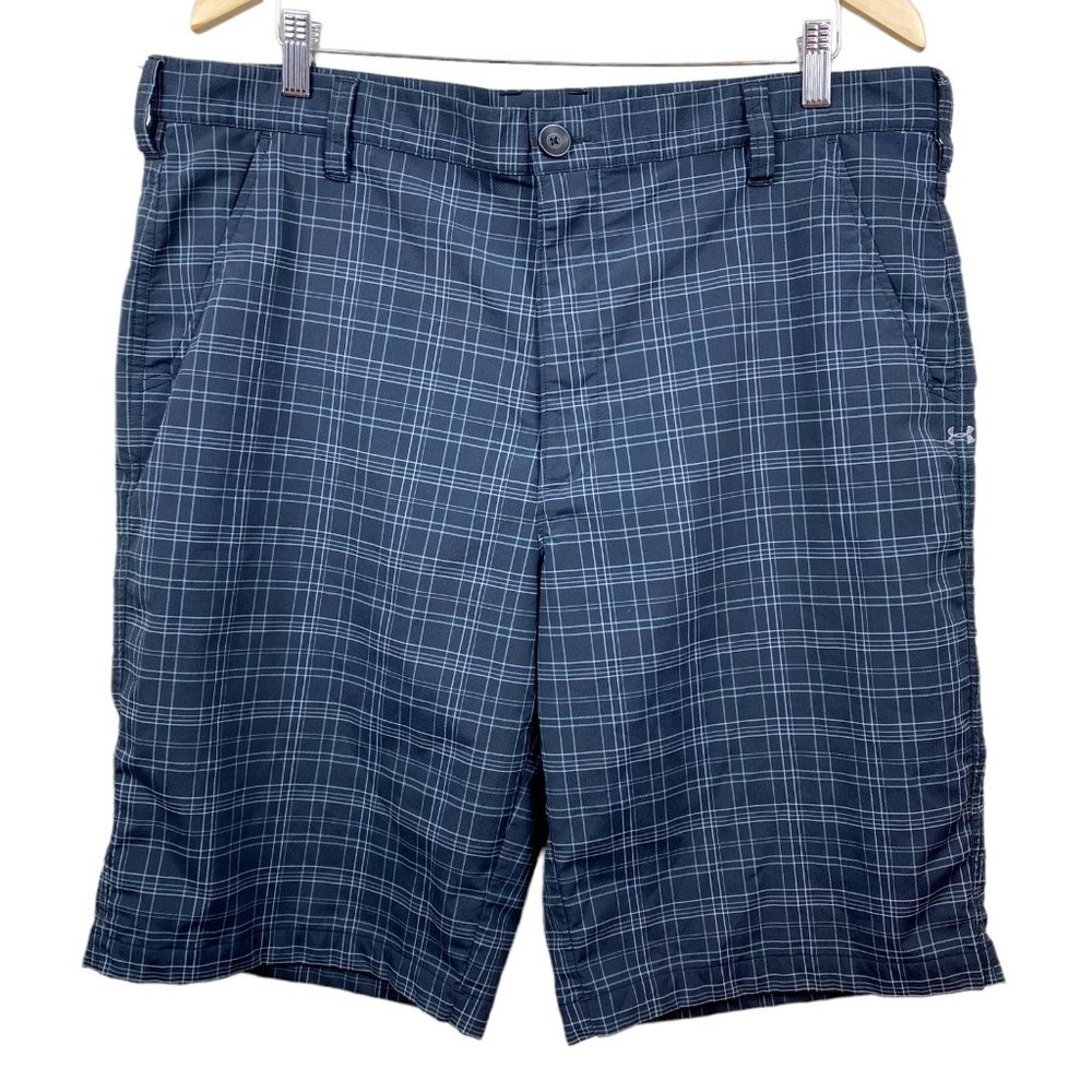 Under Armour‎ Board Shorts 38 Mens Black Gray Plaid Active Outdoor Lightweight